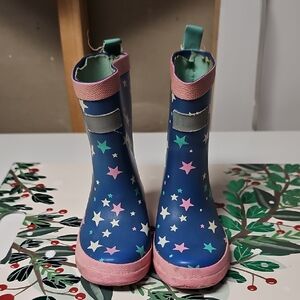 Toddler Girls Hatley Star Rain Boots - Navy Blue with Pink Trim Size US 7